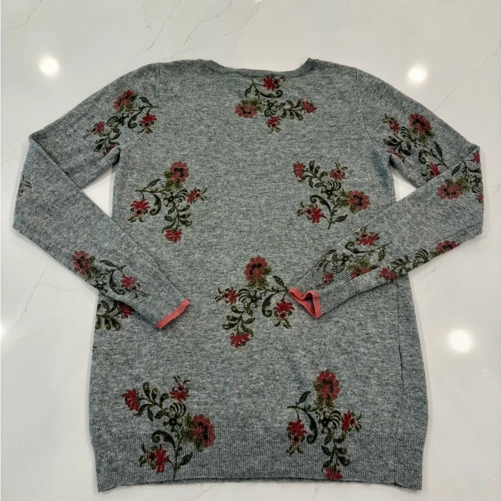 LOFT Floral Wool Blend Crewneck Sweater Gray